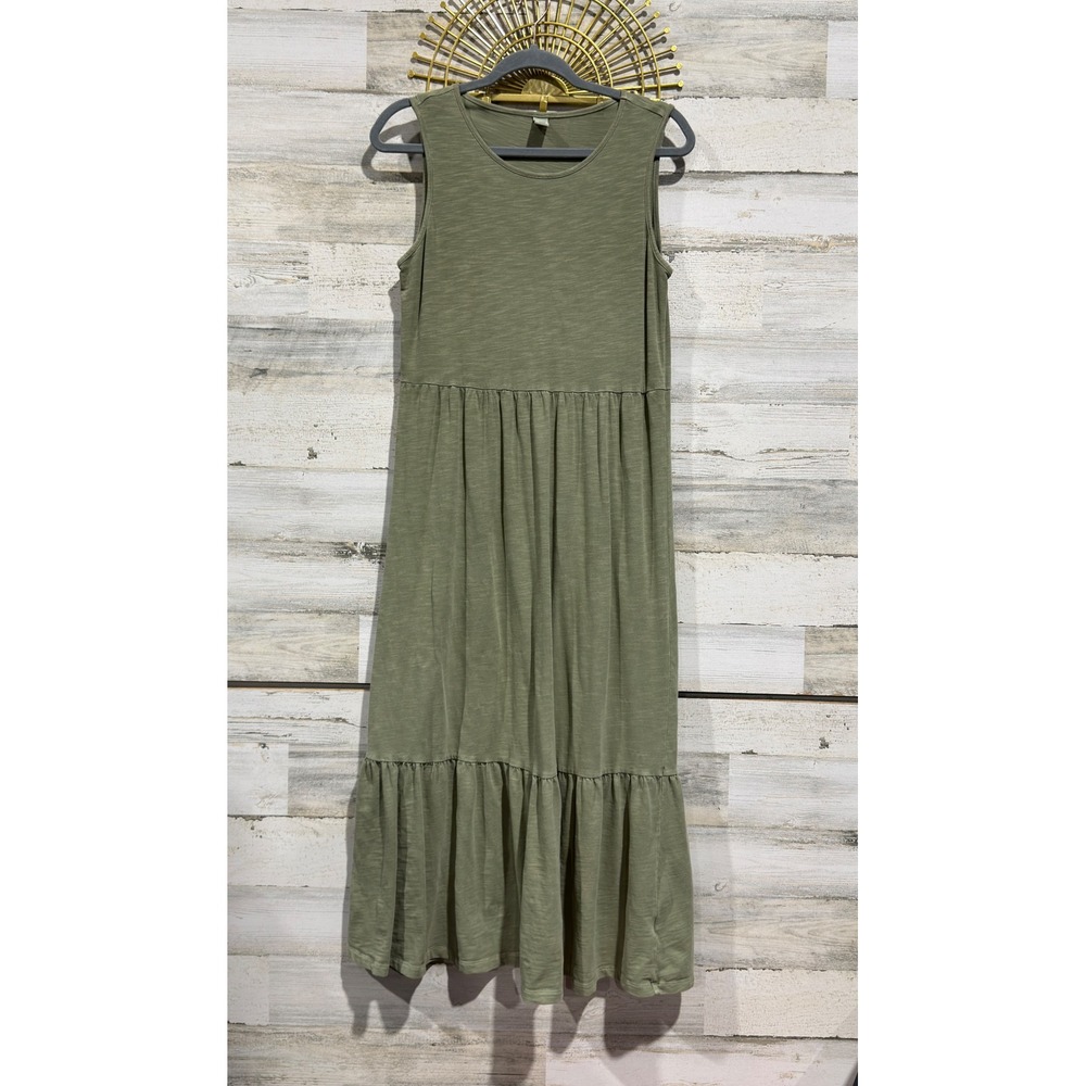 Old Navy Tiered Sleeveless Midi Dress Women S Green Cotton Slub Casual EUC